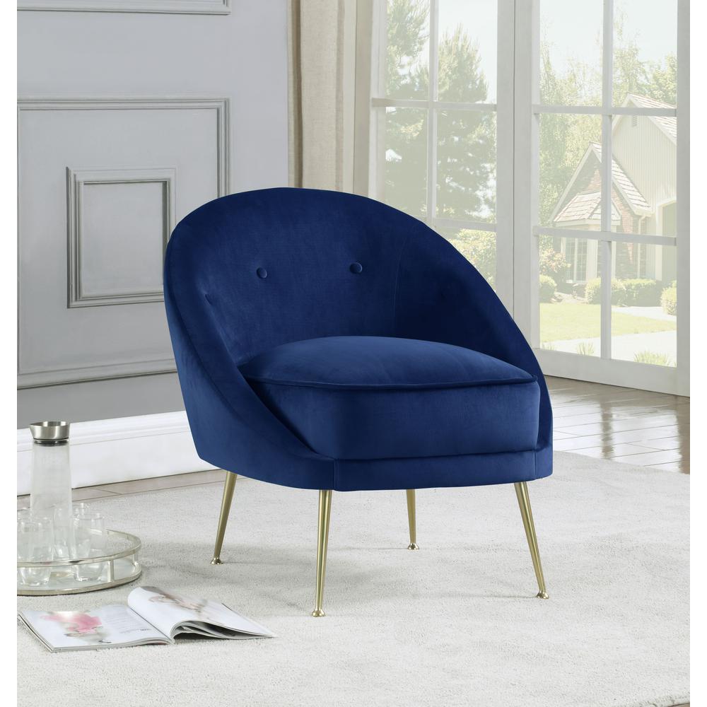 Olivia Blue Velour w/ Gold Legs Accent Chair. Picture 2