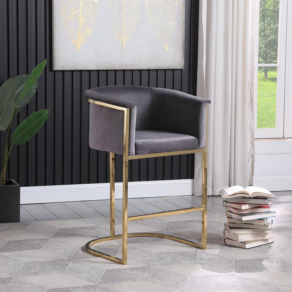 Lexie Gray Bar Stools with Gold Base(Set of 2). Picture 2
