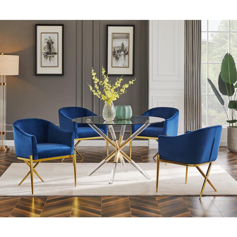 Best Master Dalton Navy Velvet Side Chairs in Gold. Picture 2