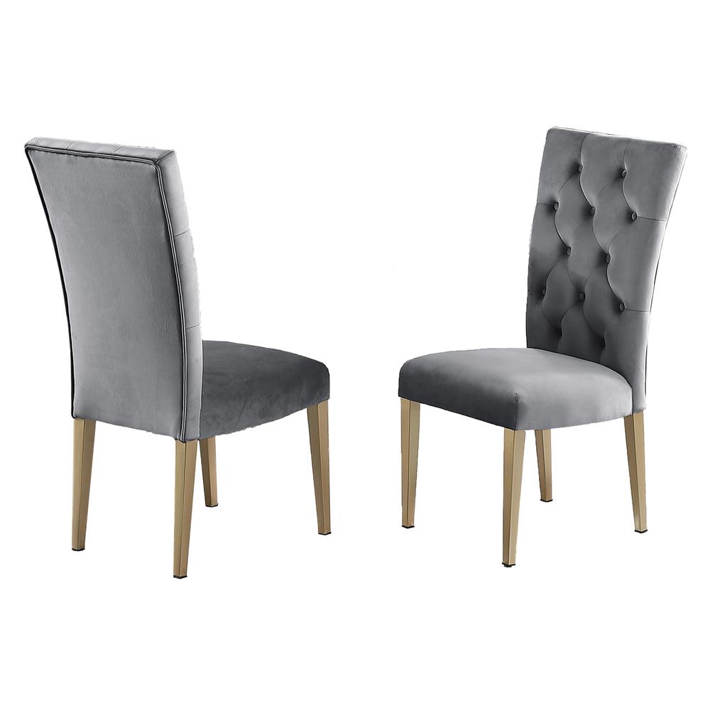 Tyrion Gray Tufted Velvet Side Chairs in Brushed Gold (Set of 2). Picture 1