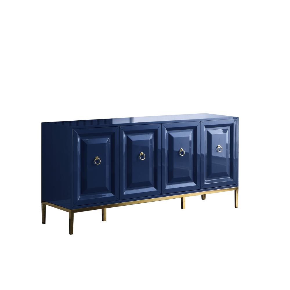 Best Master Furniture Sujay 65" Modern Wood Sideboard with Gold Accents in Navy. Picture 1
