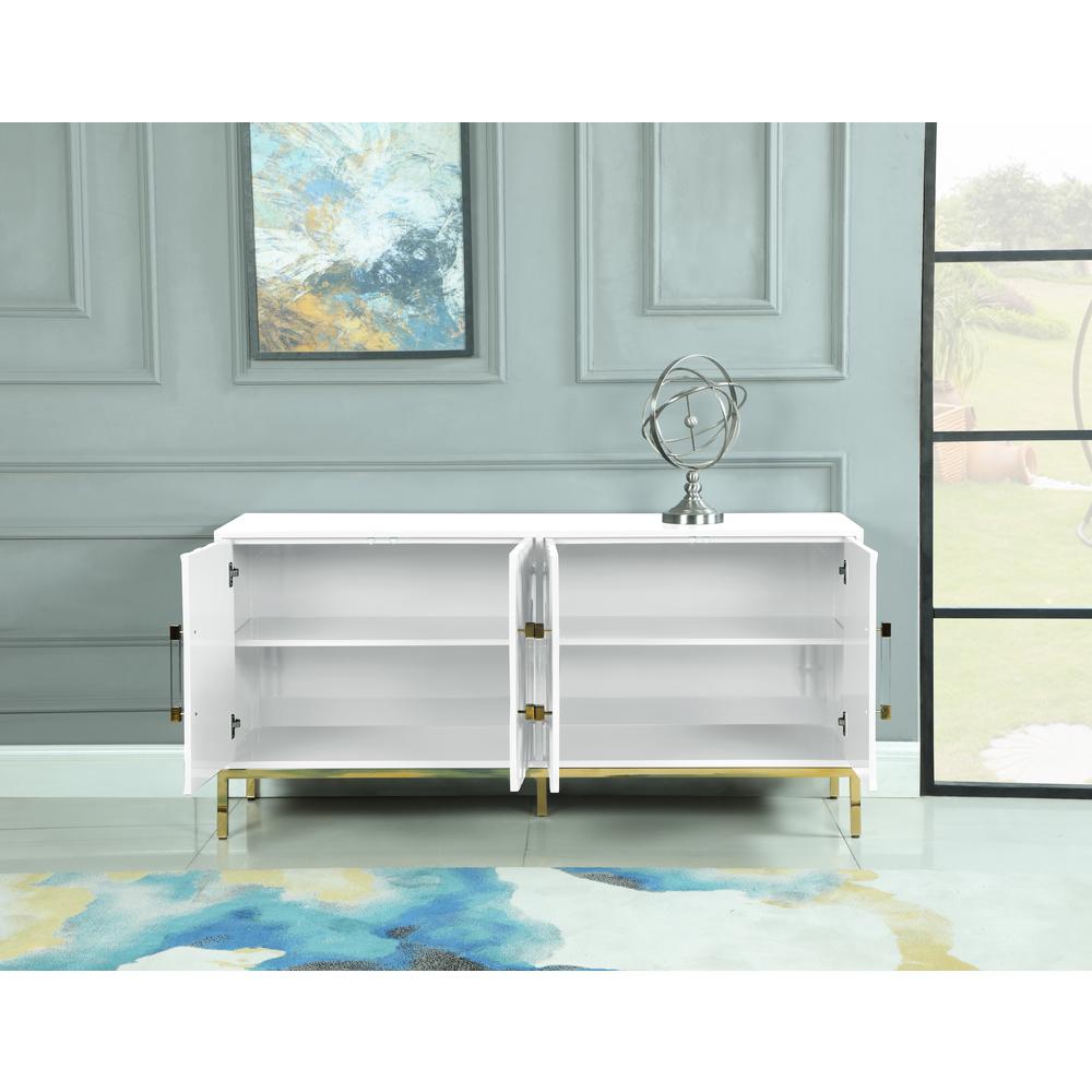 Best Master Furniture Junior 64" Transitional Wood Sideboard in White/Gold. Picture 2