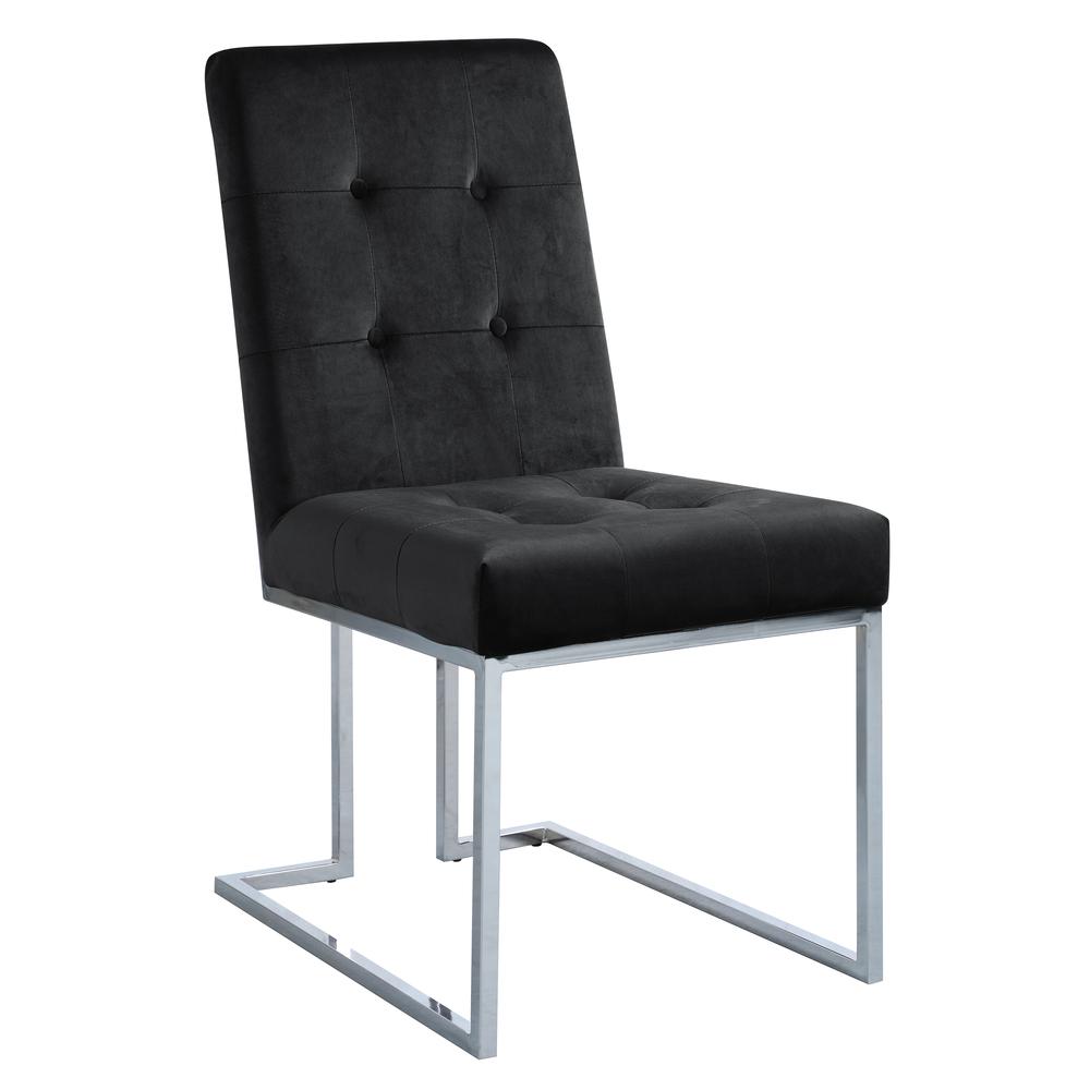 Modern Velvet Fabric Dining Chair in Black/Silver (Set of 2). Picture 1