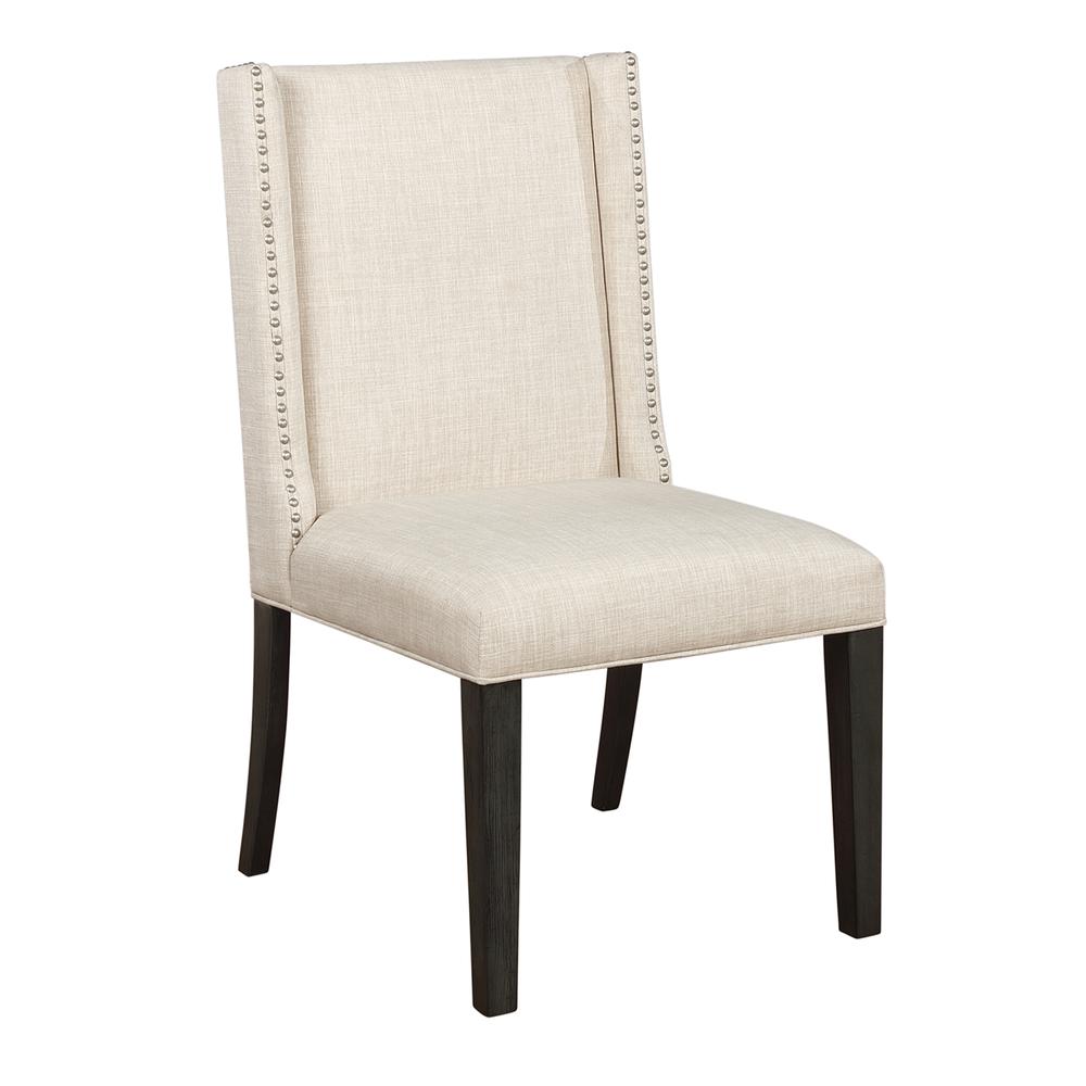 Mia Linen Upholstered Wood Parsons Chairs in Beige with Nailhead Trim (Set of 2). Picture 1
