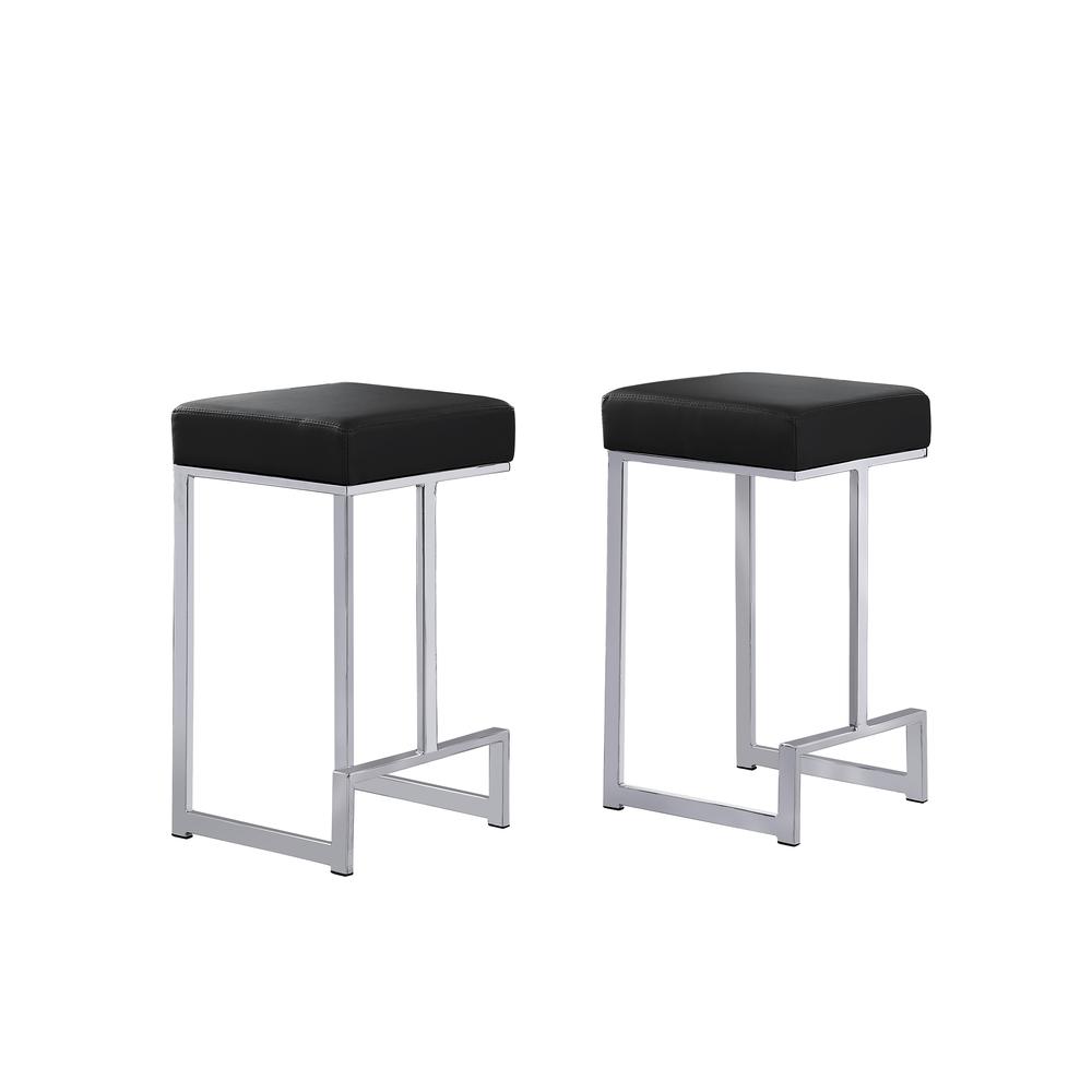 Dorrington Faux Leather Backless Counter Height Stool in Black/Silver (Set of 2). The main picture.