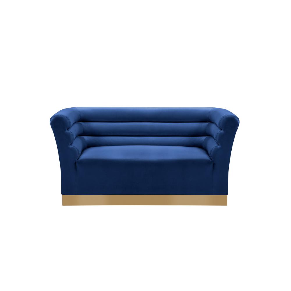 Livingston Blue Velour Loveseat with Gold Trim. Picture 2