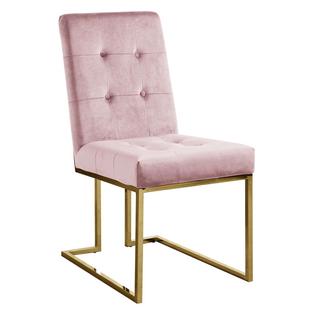 Modern Velvet Fabric Dining Chair in Pink/Gold (Set of 2). Picture 1