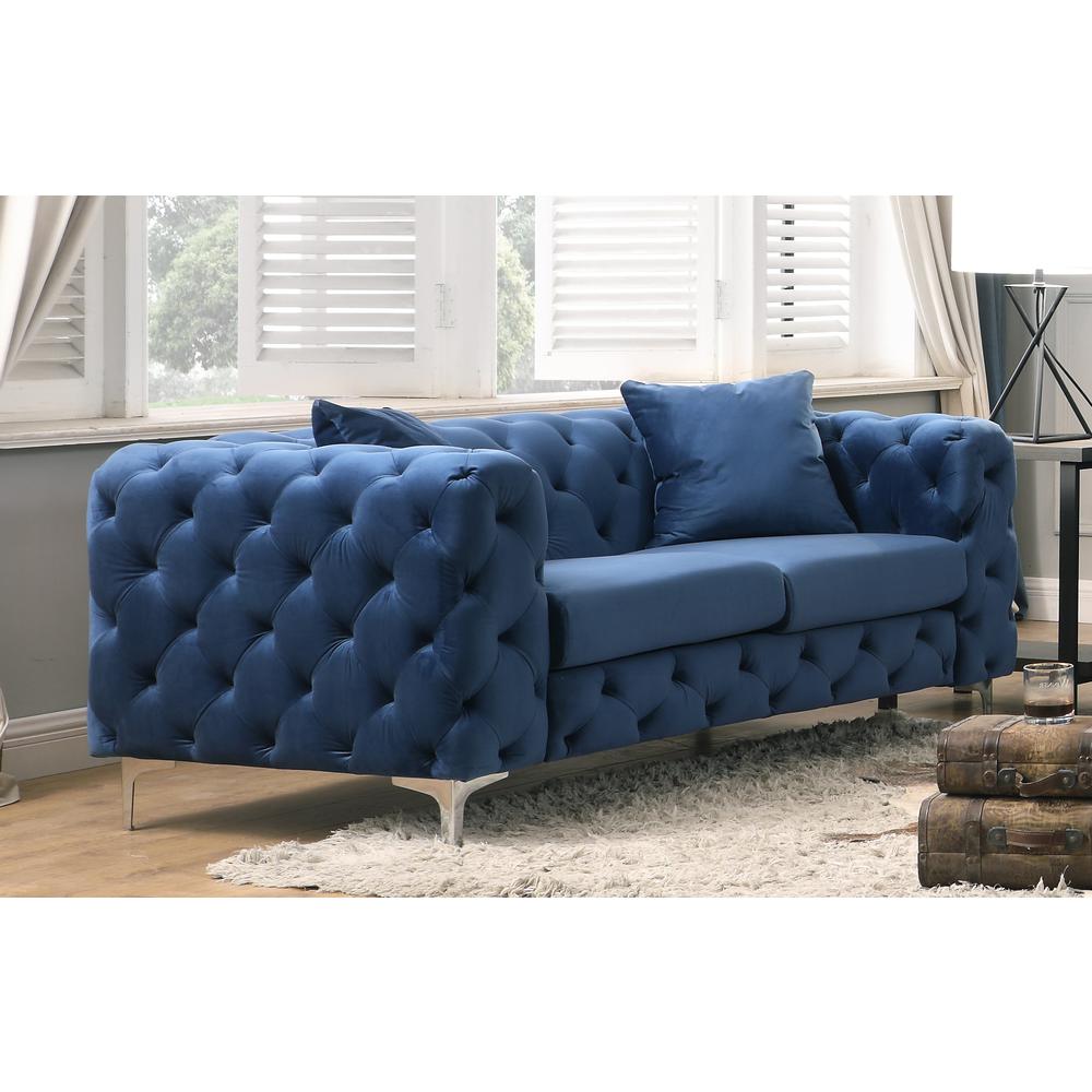 Best Master Furniture Nigel 3 Piece Transitional Velvet Sofa Set in Blue. Picture 3
