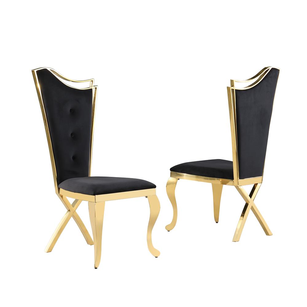 Ivane Black Velvet with Gold Dining Chairs, Set of 2. Picture 1