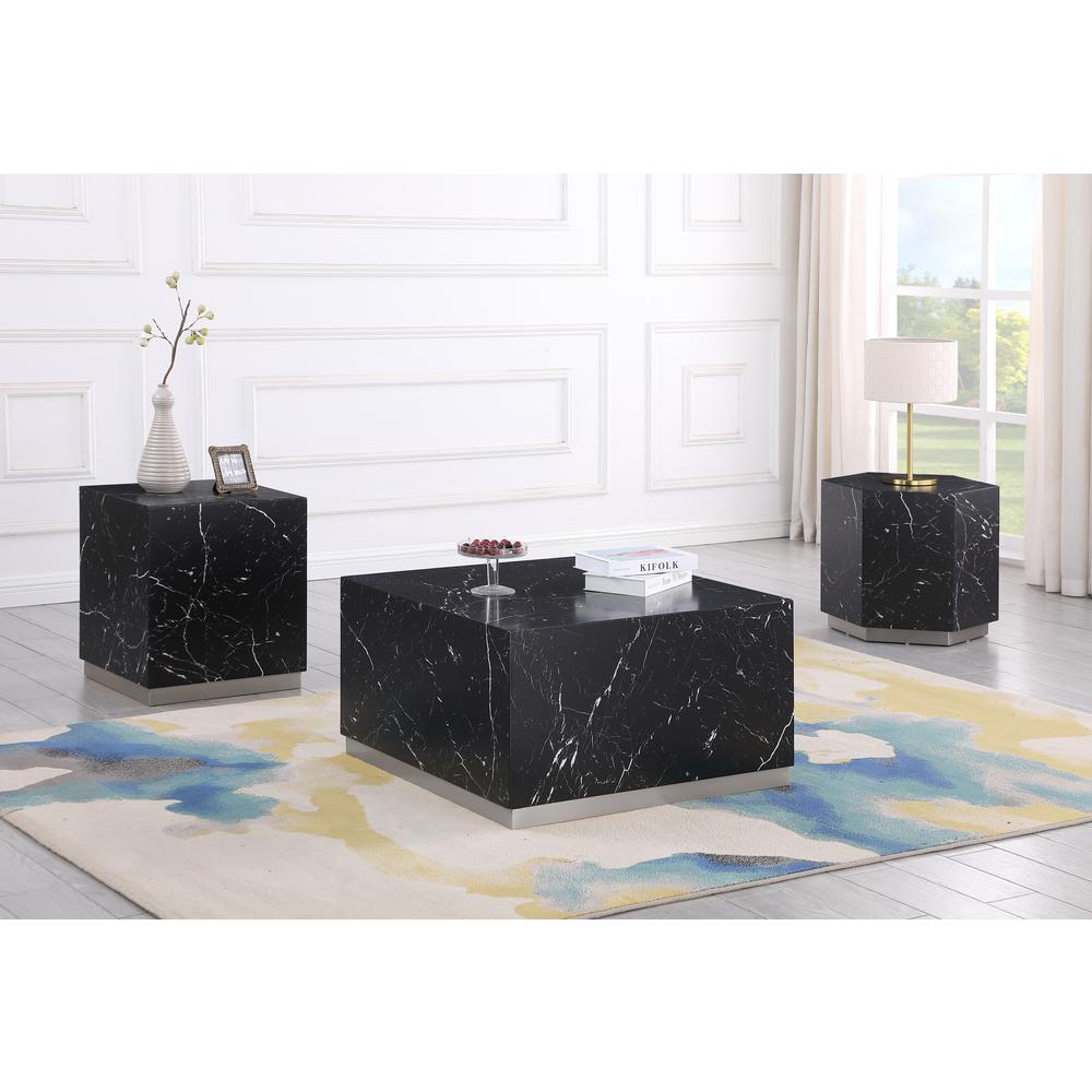 Zhuri Hexagon Faux Marble Black End Table in Silver. Picture 3