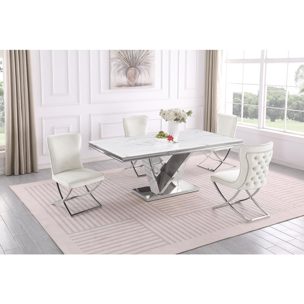 Blythe Beige with Silver 5-Piece Rectangle Dining Set. Picture 5