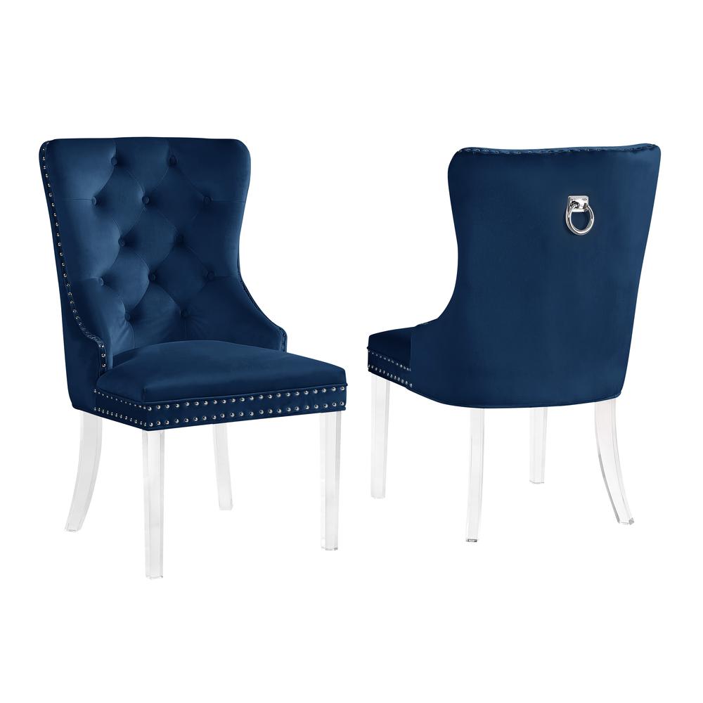 Leah Blue Tufted Velvet with Acrylic Leg Dining Chairs (Set of 2). Picture 1