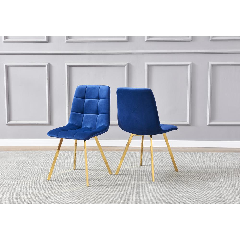 Huey Blue Velvet Fabric Side Chairs in Gold (Set of 4). Picture 2