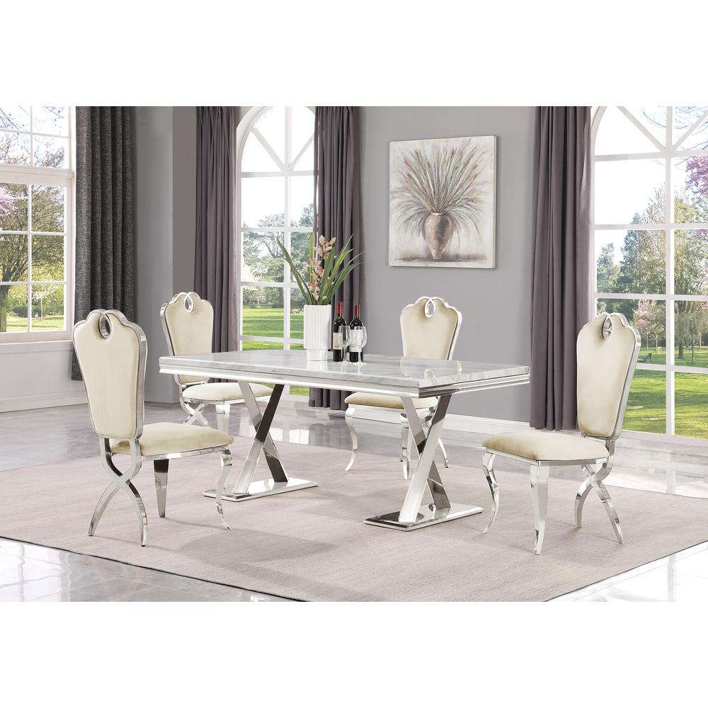 Gernot Cream with Stainless Steel 5-Piece Dining Set. Picture 6