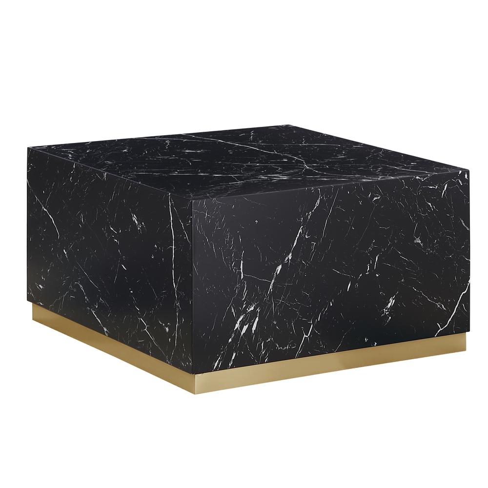 Zhuri Square Faux Marble Black Coffee Table in Gold. Picture 1