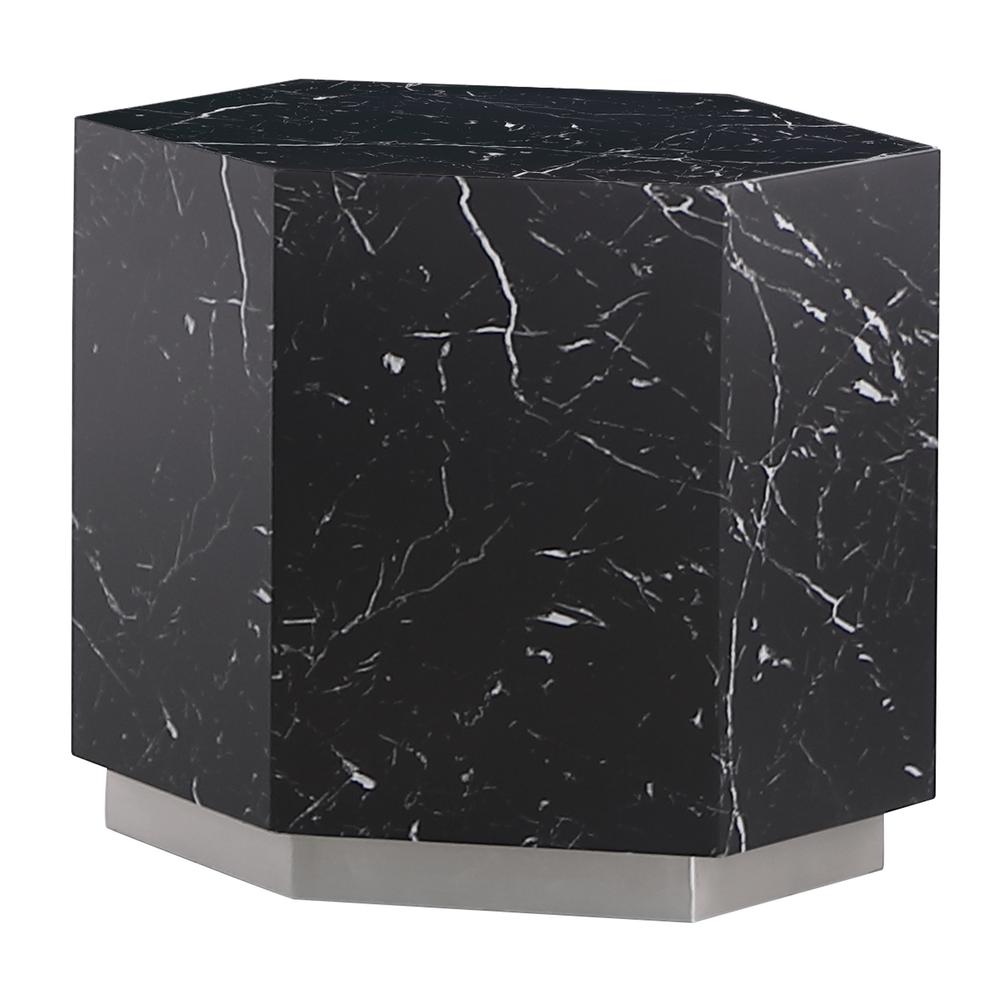 Zhuri Hexagon Faux Marble Black End Table in Silver. Picture 1