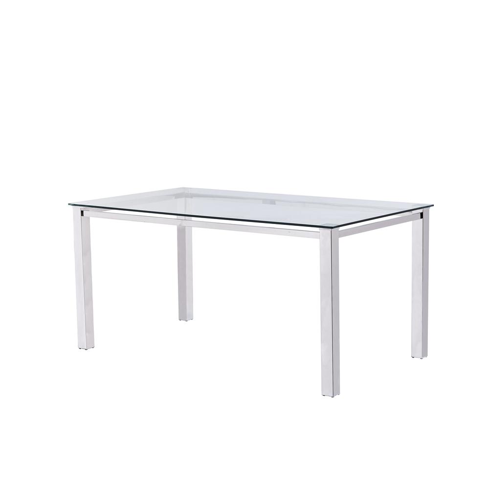 Best Master Furniture Ajay 63" Rectangular Glass Dining Table in Silver. Picture 1