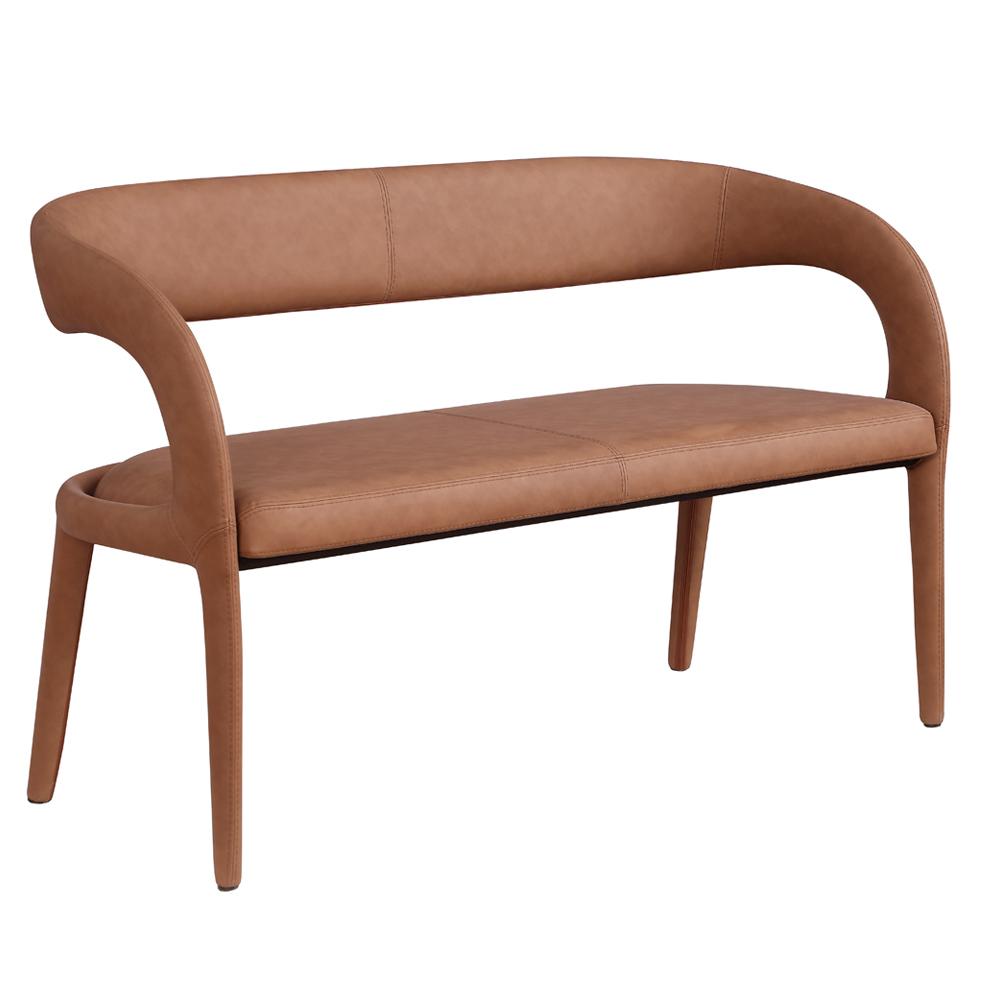 Marcus Cognac PU Leather Dining Bench. Picture 1