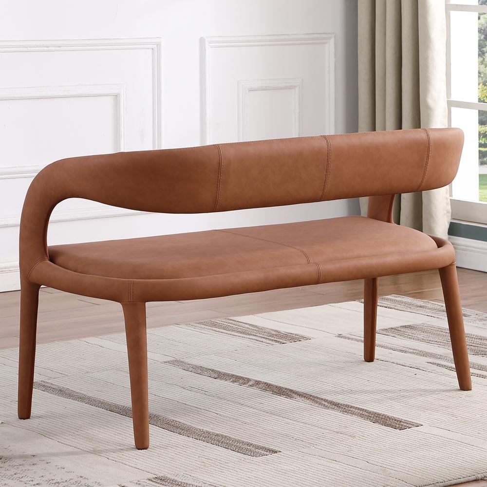 Marcus Cognac PU Leather Dining Bench. Picture 4