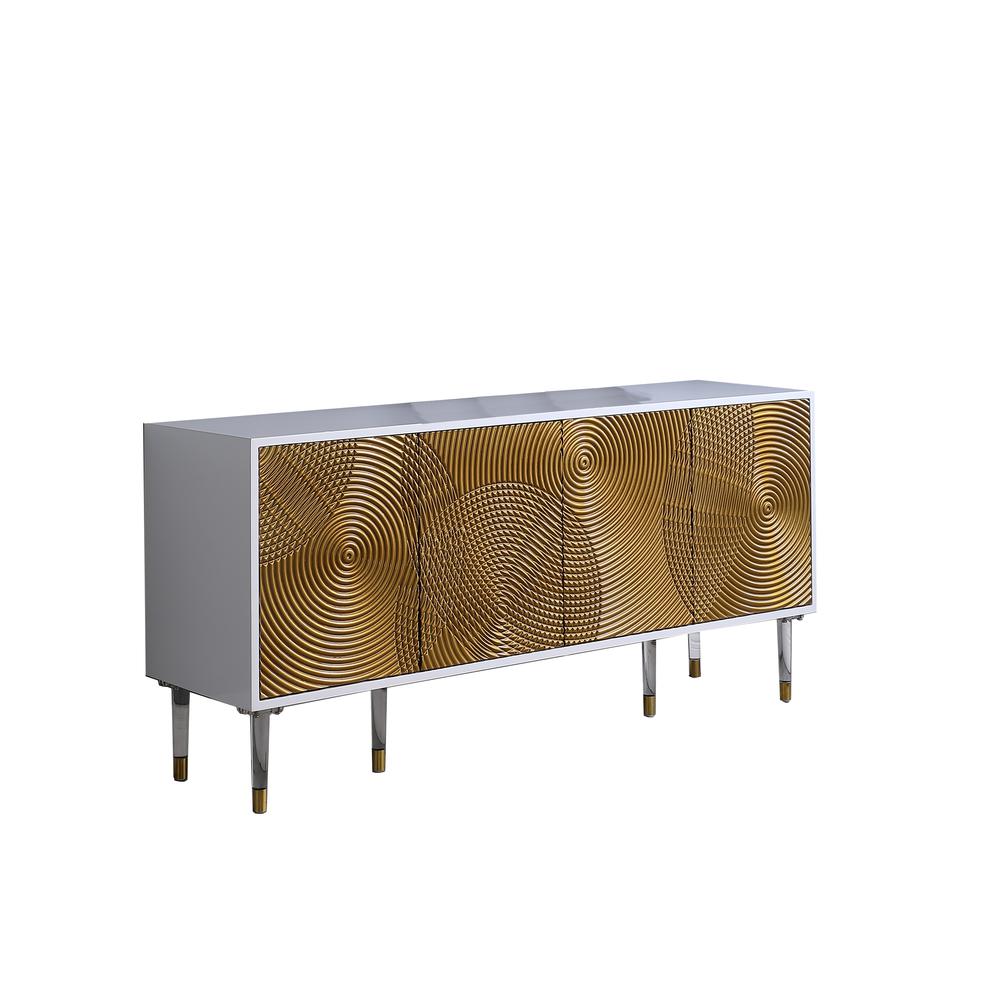 Best Master Furniture Dragos Modern Wood Sideboard with Bronze Ripples in White. Picture 1