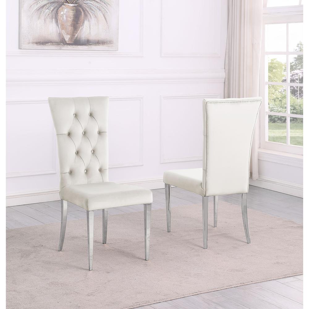 Danis Beige Velvet with Silver Dining Chairs, Set of 2. Picture 2