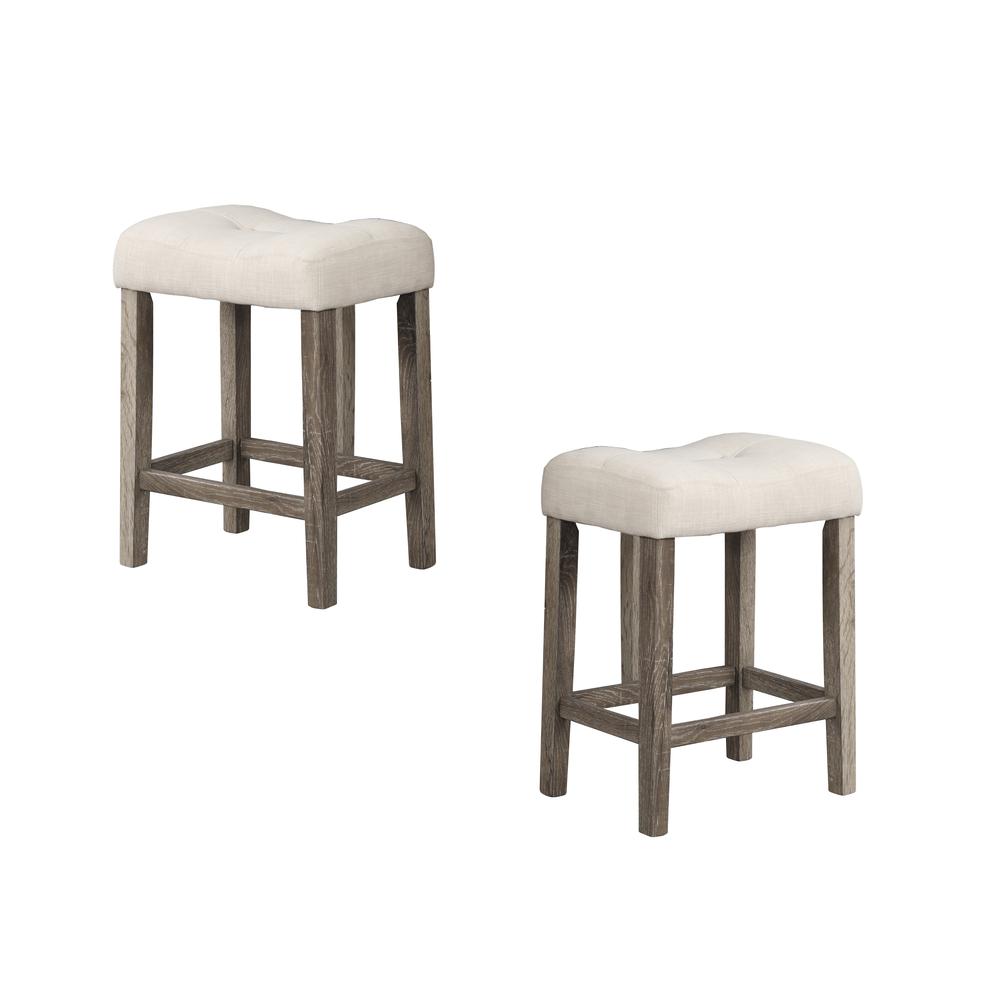 Vitaliya Antique Natural Oak Linen Counter Height Stools, Set of 2. Picture 3
