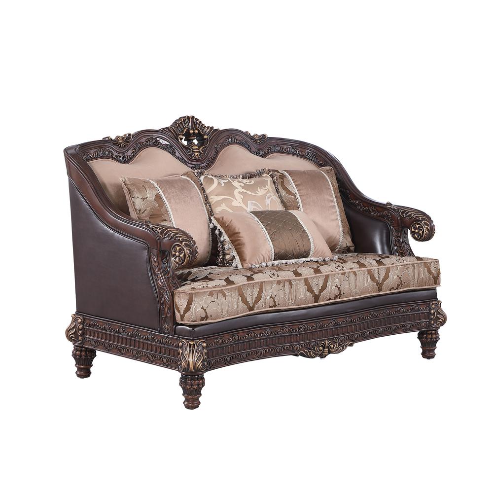 Marquess Traditional Walnut Faux Leather Loveseat. Picture 1