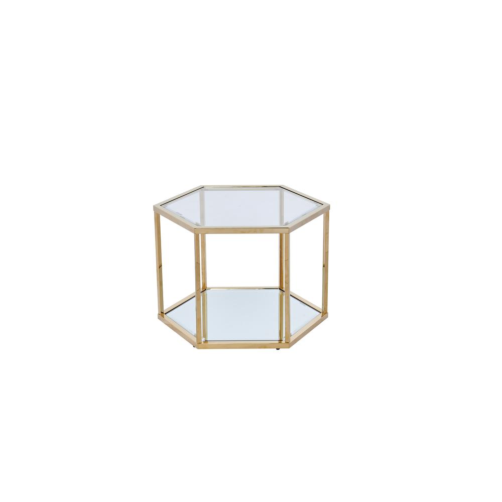 Best Master Furniture Radha 24" Hexagonal Modern Glass Coffee Table in Gold. Picture 1