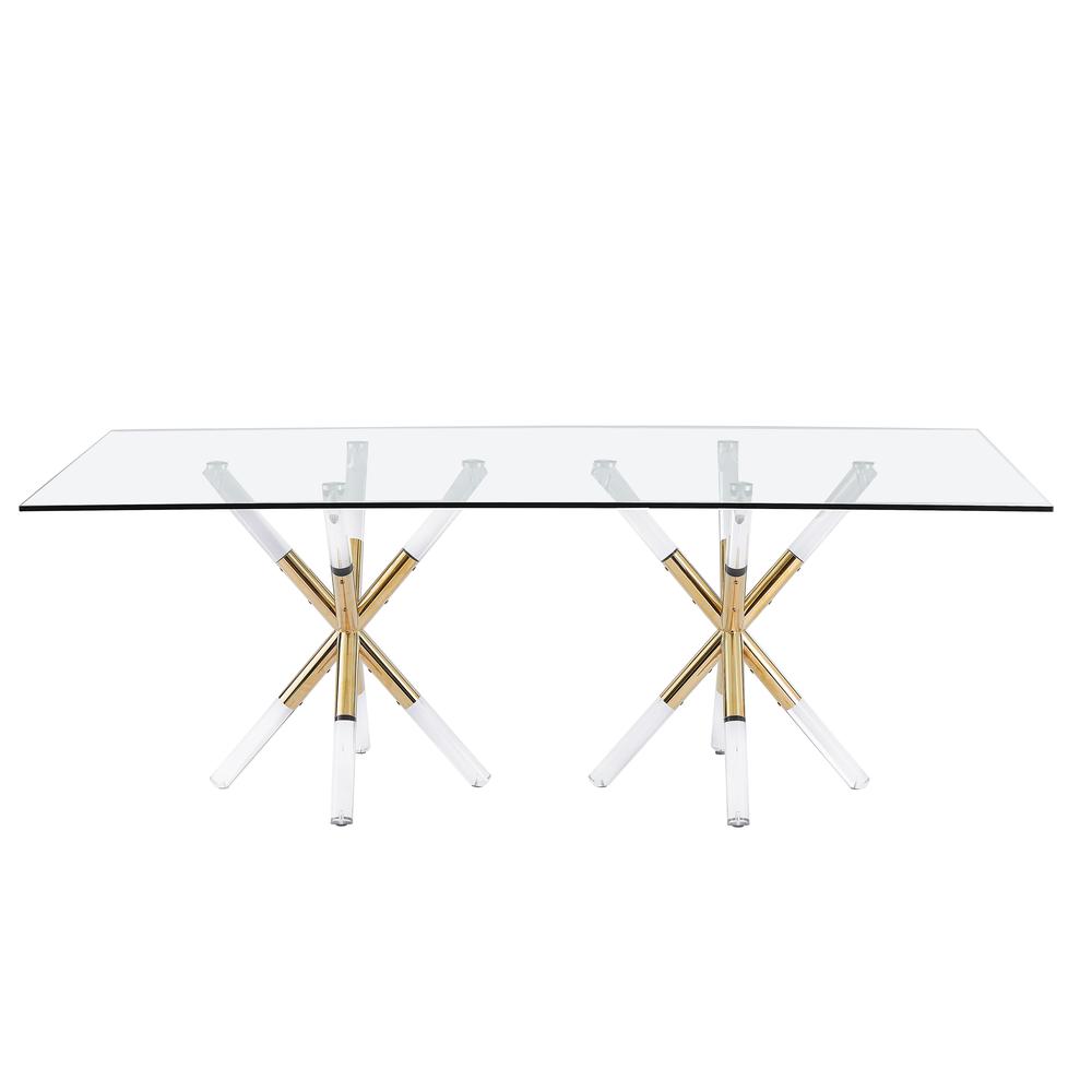 Best Master Dalton Rectangular Glass Gold Dining Table. Picture 2