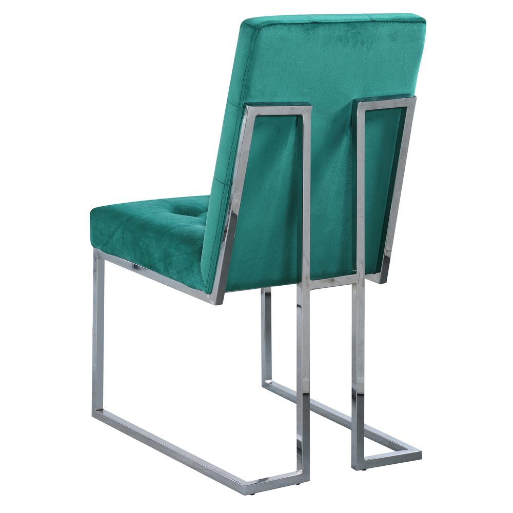 Modern Velvet Fabric Dining Chair in Green/Silver (Set of 2). Picture 3