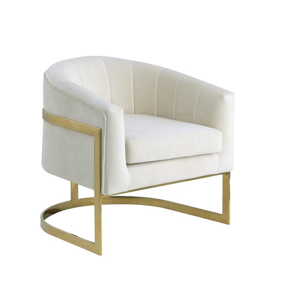 Traxmon Velvet Upholstered Accent Chair in Cream. Picture 1