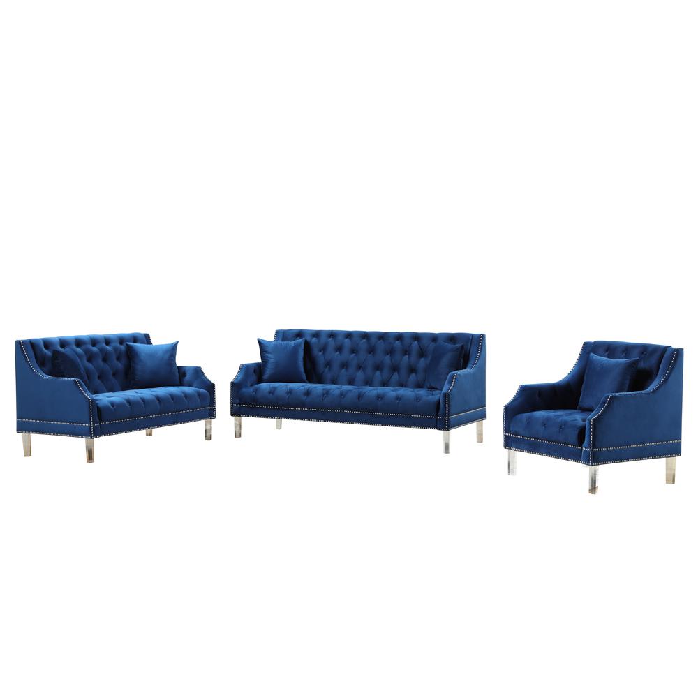 Tao Tufted Velvet with Acrylic Legs Living Room Set in Blue. The main picture.