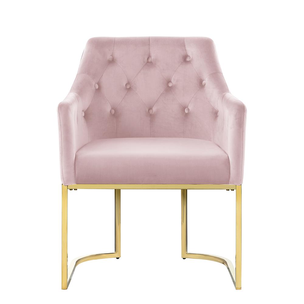 Lana Pink Tufted Velvet Arm Chair in Gold. Picture 1