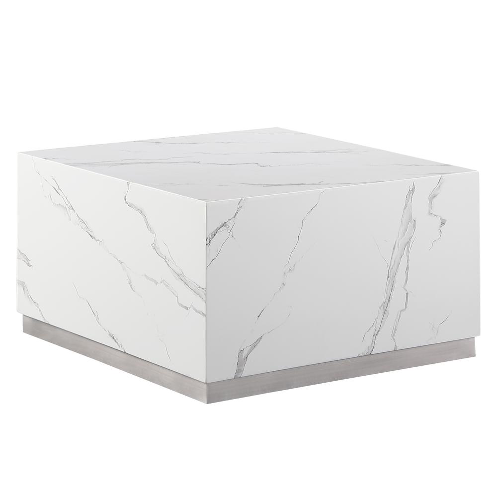 Zhuri Square Faux Marble White Coffee Table in Silver. Picture 1