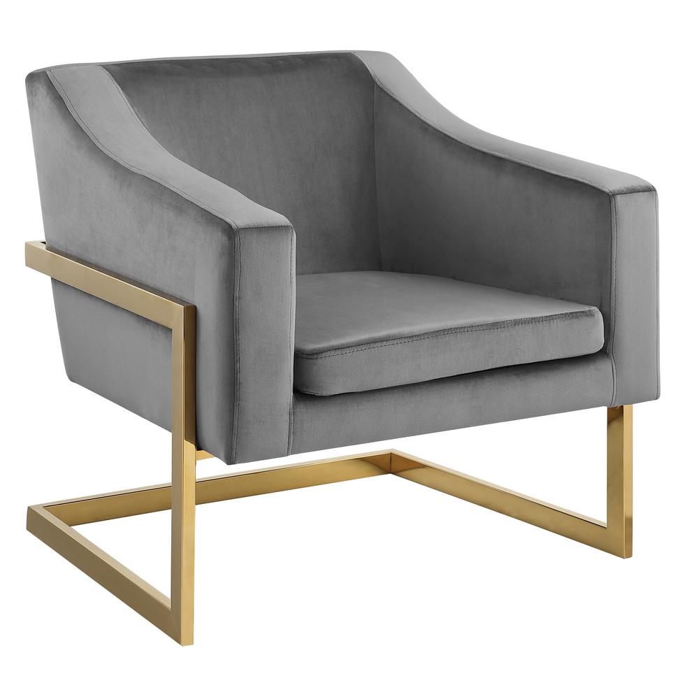 Hampshire Gray Velvet with Gold Stainless Steel Modern Accent Chair. Picture 1