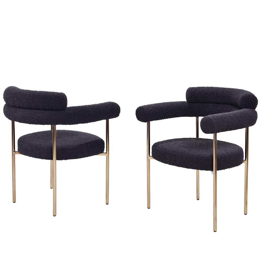 Beren Black Boucle Fabric Dining Chair with Gold Leg, Set of 2. Picture 1
