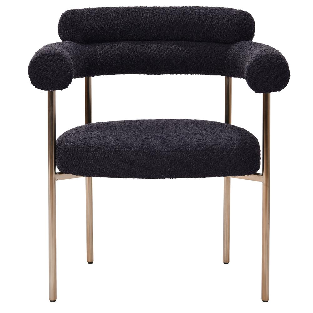 Beren Black Boucle Fabric Dining Chair with Gold Leg, Set of 2. Picture 2