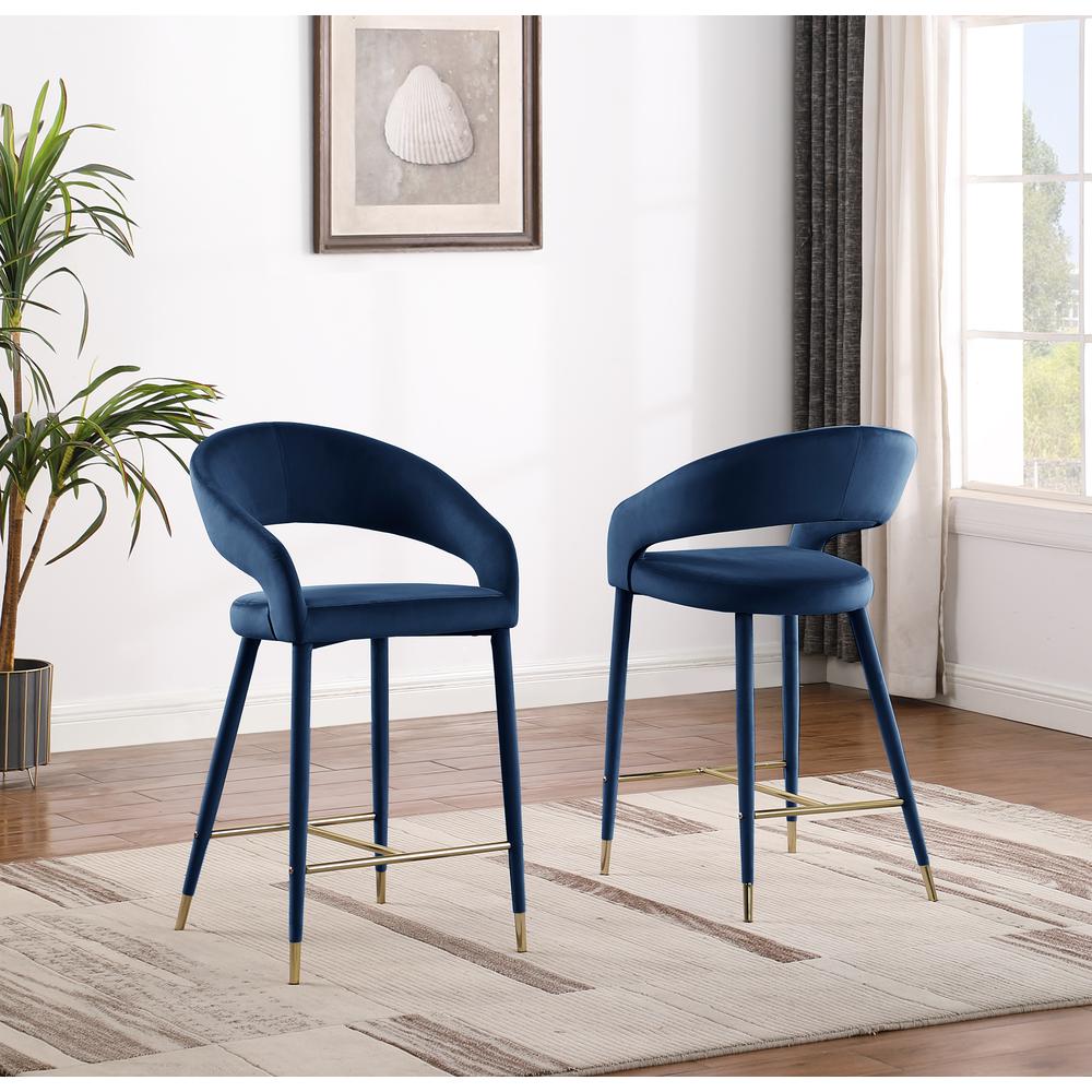 Jacques Velvet Navy Counter Height Dining Chairs (Set of 2). Picture 3