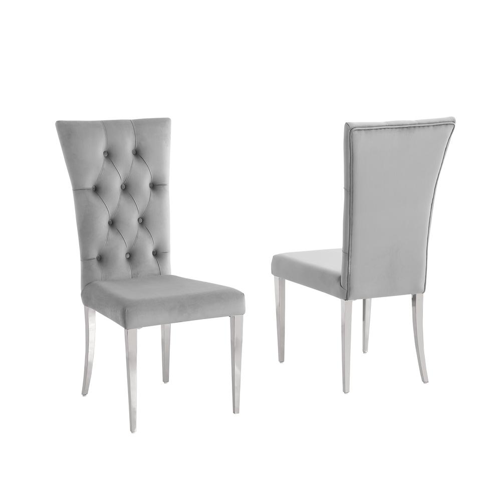 Danis Grey Velvet with Silver Dining Chairs, Set of 2. Picture 1