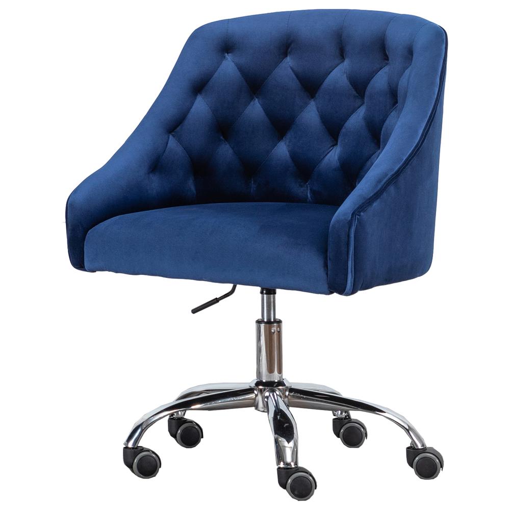 Blue Velvet Swivel Task Chair with Silver Base. Picture 1