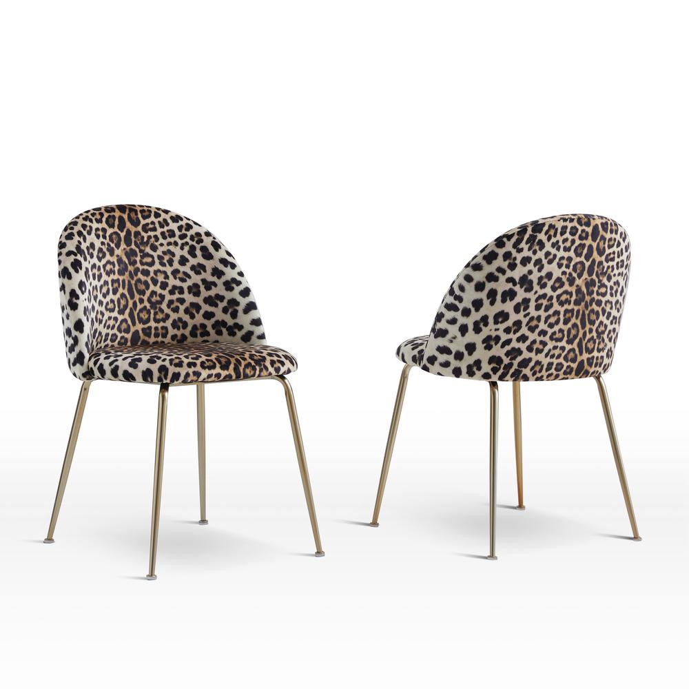 Miramar Leopard Print Velvet Metal Dining Chairs (Set of 2). Picture 2