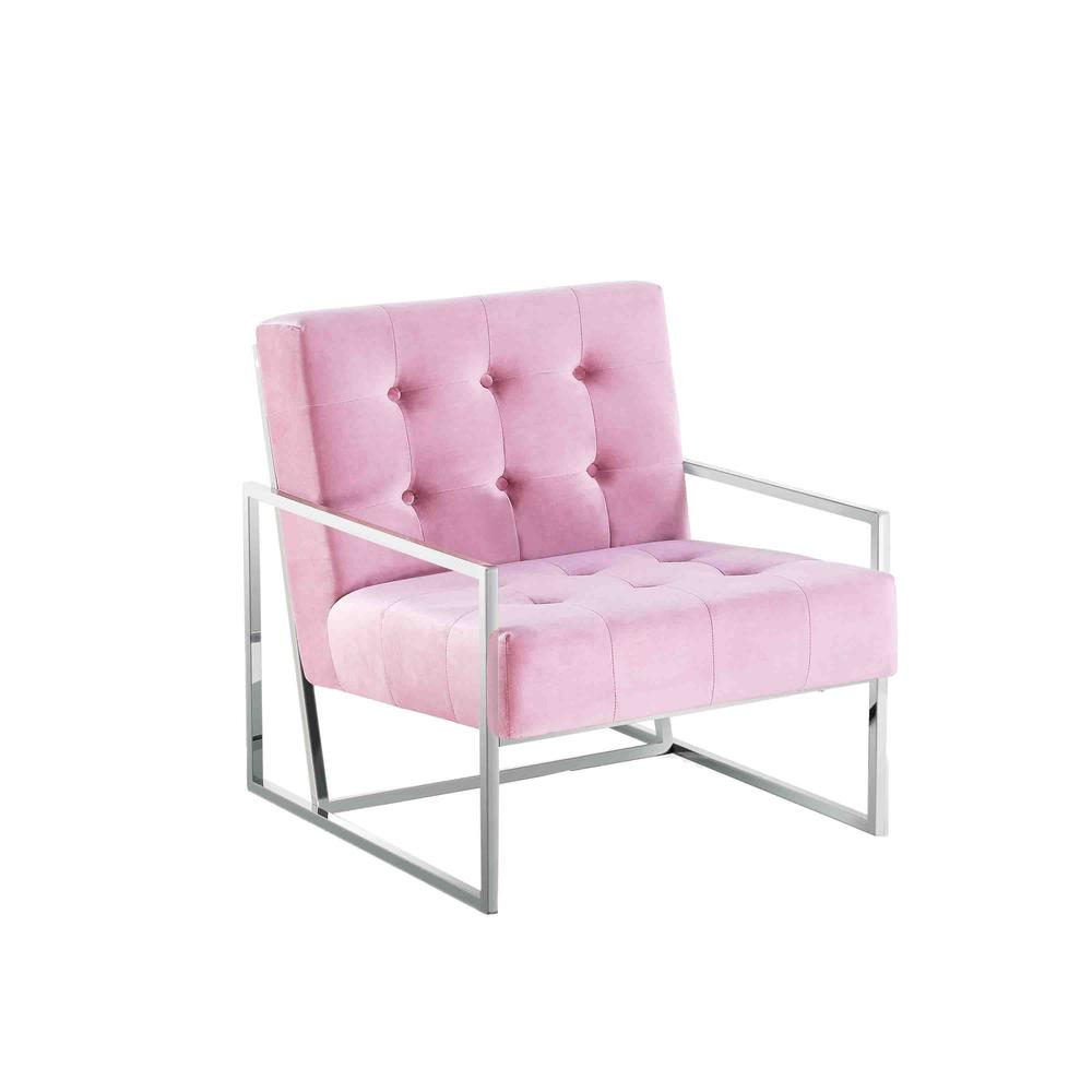 Beethoven 31.5" Velvet Accent Chair in Pink/Silver Plated. Picture 1
