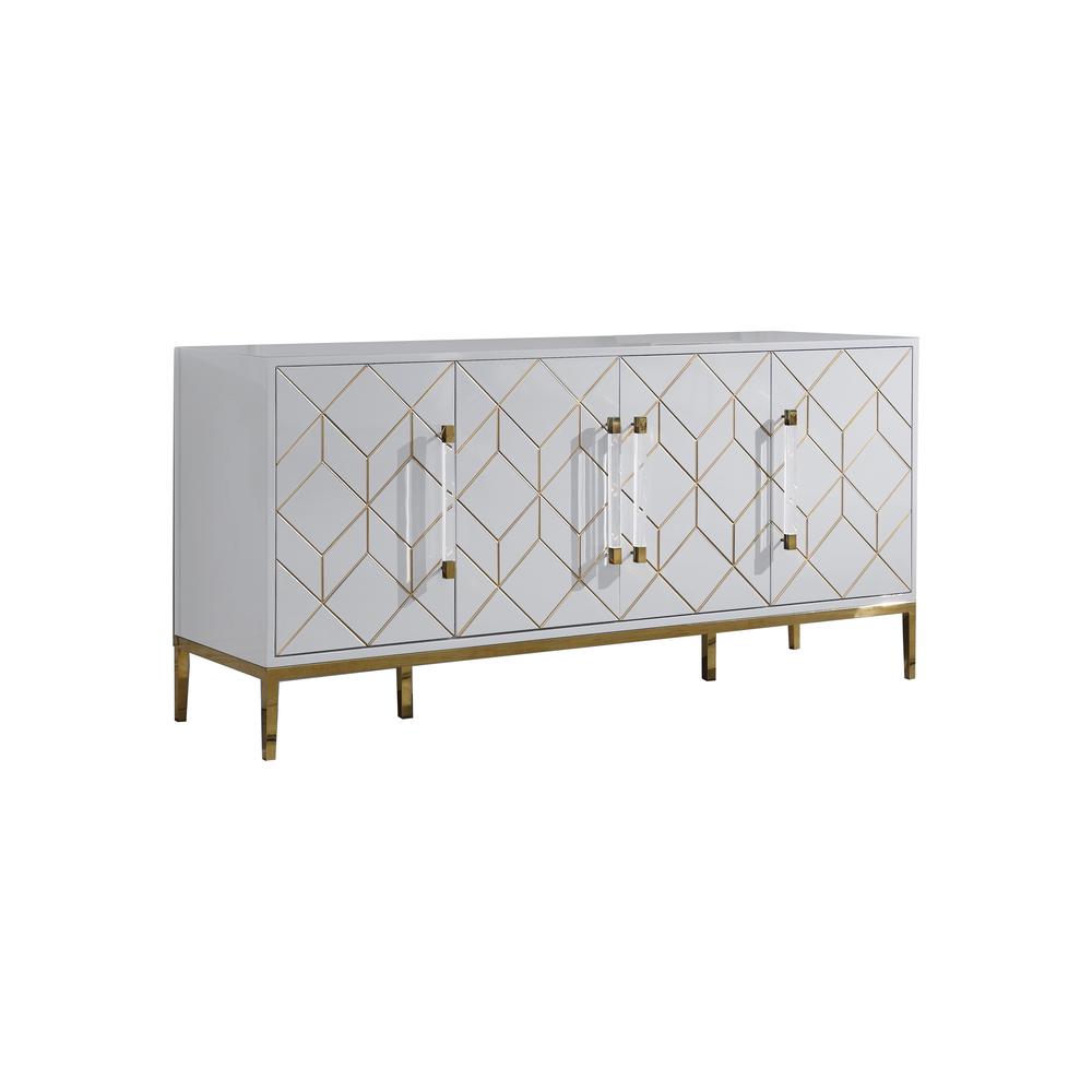 Best Master Furniture Iside 65" Modern Wood Sideboard with Gold Accents in White. Picture 1