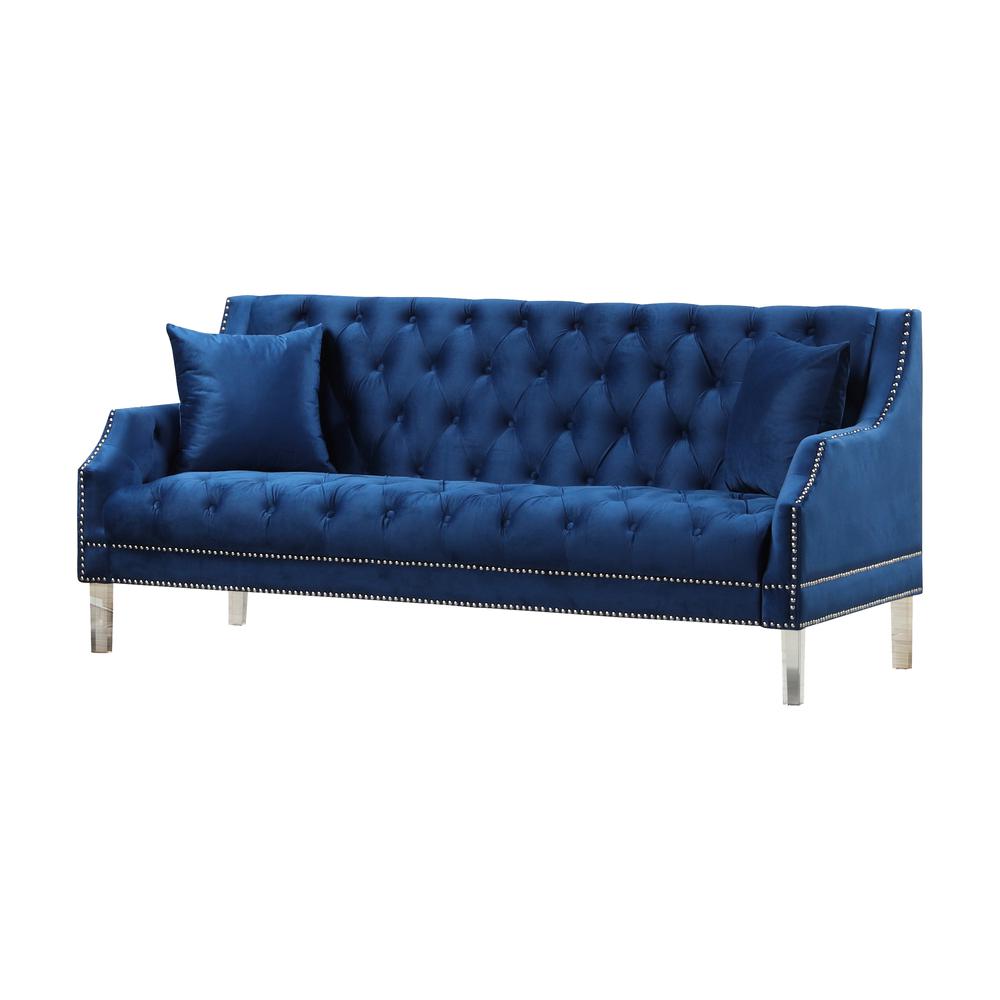 Tao Tufted Velvet with Acrylic Legs Sofa in Blue. Picture 1