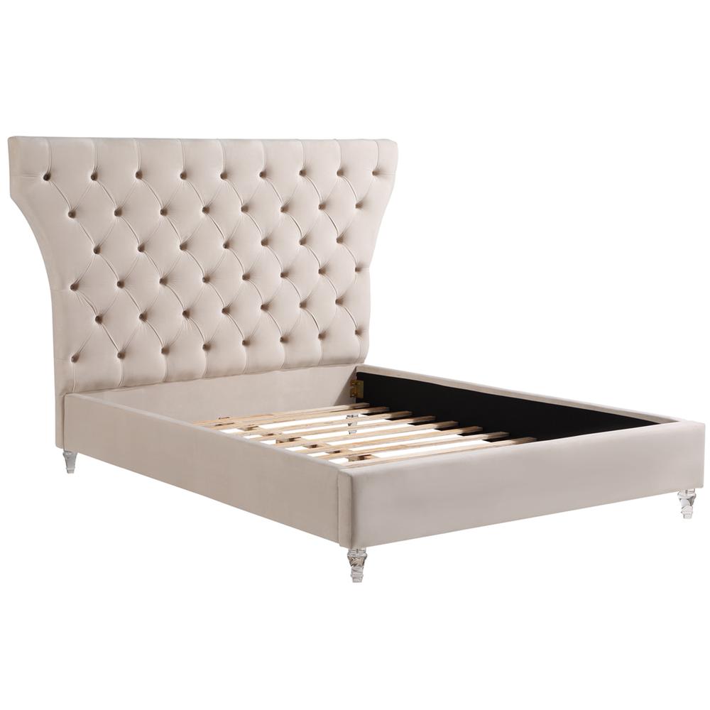 Bellagio Cream Tufted Velvet Queen Platform Bed with Acrylic Legs. Picture 2
