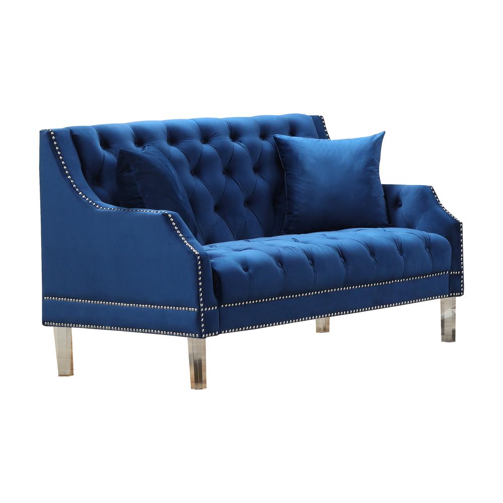 Tao Tufted Velvet with Acrylic Legs Loveseat in Blue. Picture 1
