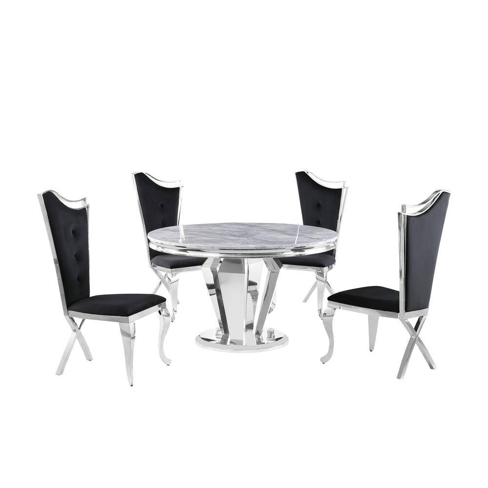 Ivane Black with Silver 5-Piece Round Dining Set. Picture 1