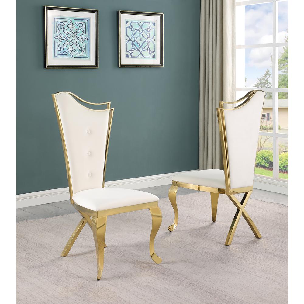 Ivane Cream Velvet with Gold Dining Chairs, Set of 2. Picture 2