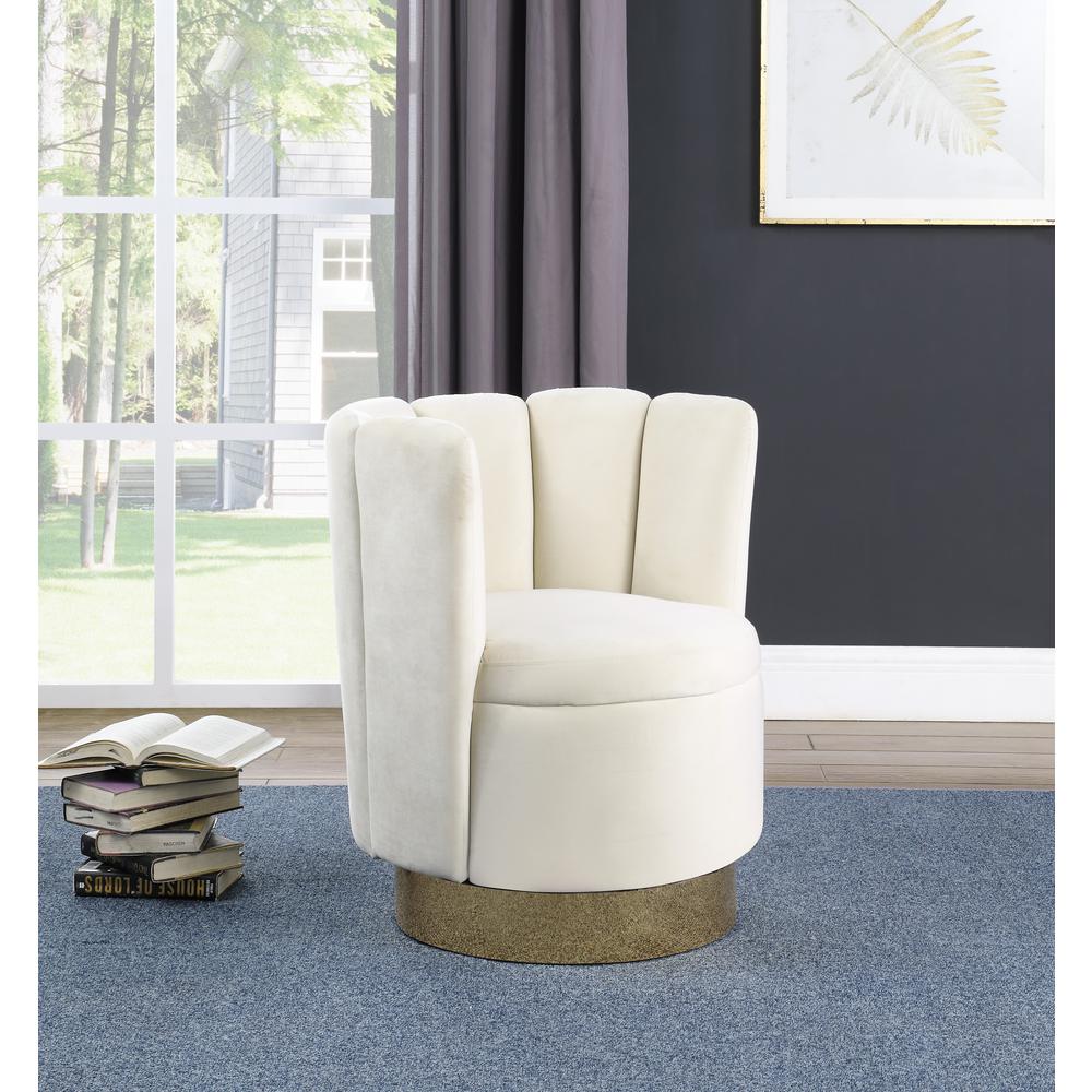 Ellis Velvet Upholstered Swivel Accent Chair in Cream Velvet. Picture 2