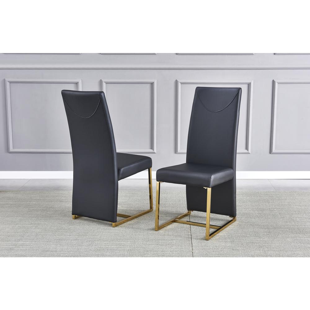 Best Master Furniture Padraig Black Faux Leather Side Chairs in Gold (Set of 2). Picture 2